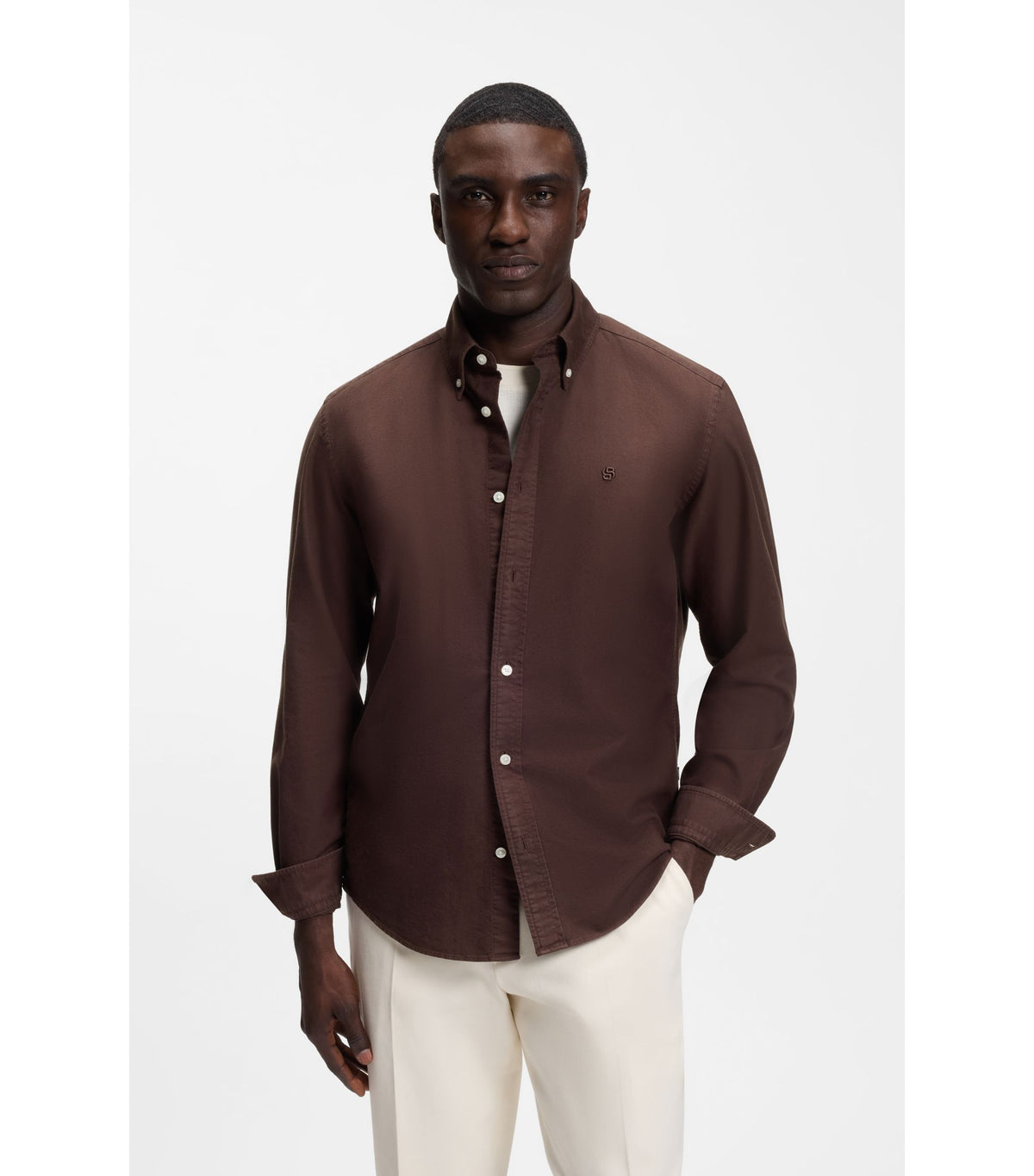 Regular-fit button down-skjorta i Oxford-bomull - Mörkbrun