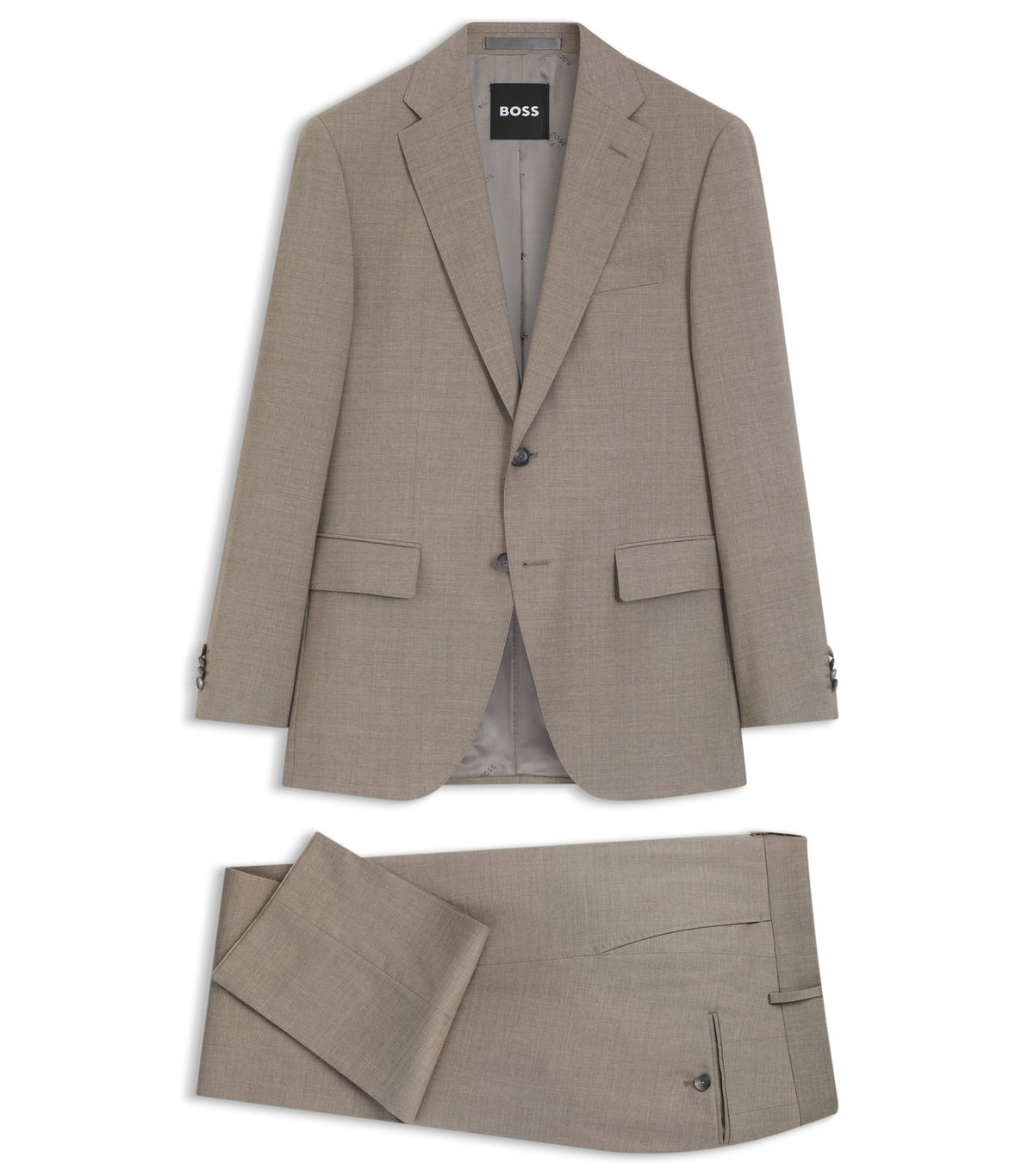 Tvådelad regular fit-kostym i melange av stretchig ull - Beige