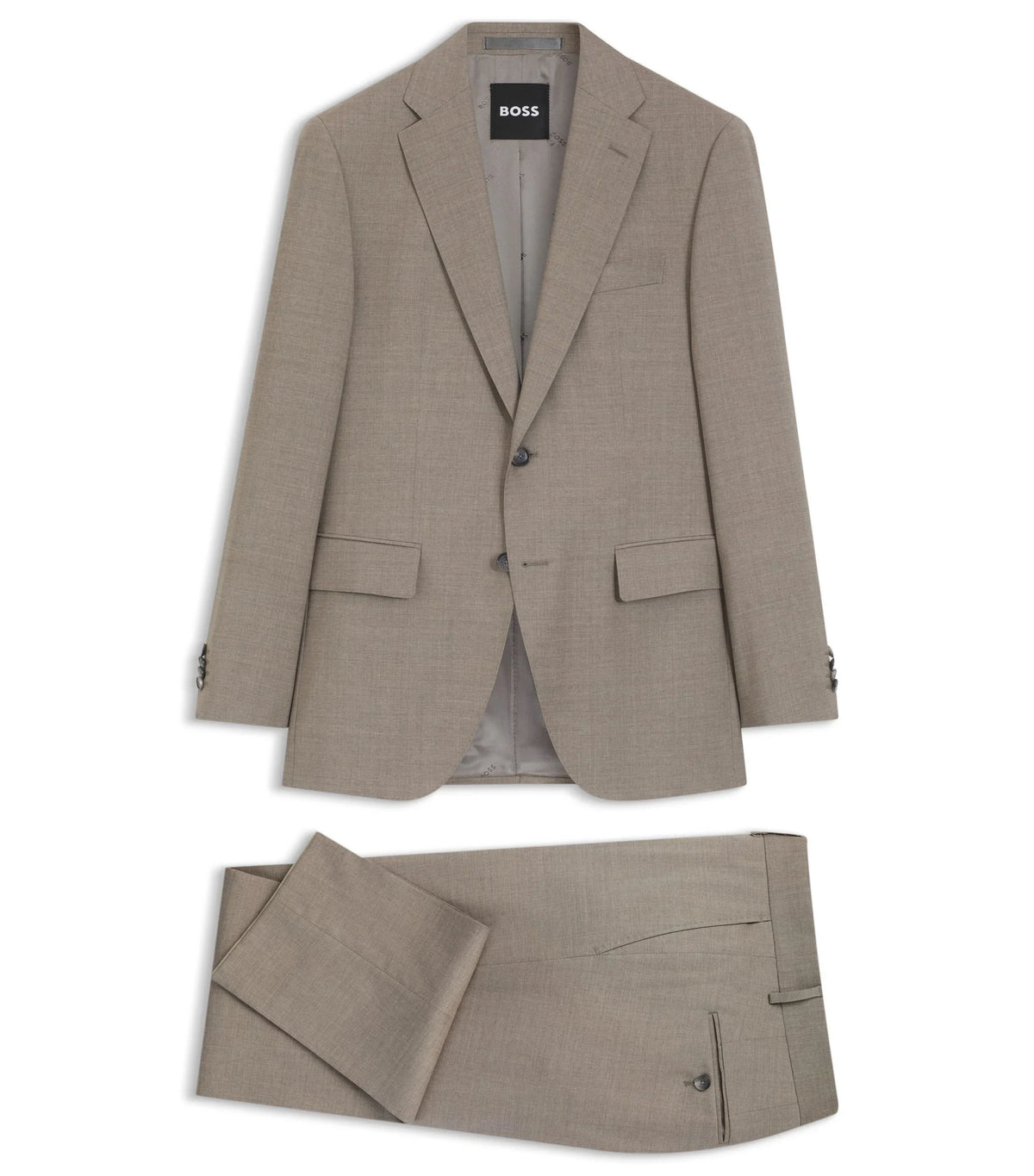 BOSS Black tvådelad regular fit-kostym i beige melange ull