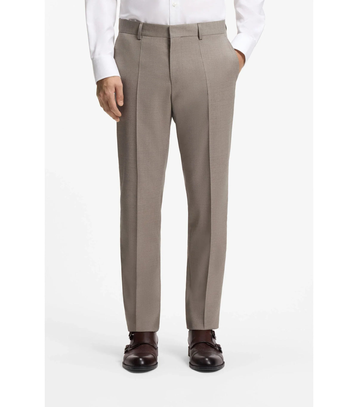 BOSS Black beige kostymbyxor regular fit i stretchull