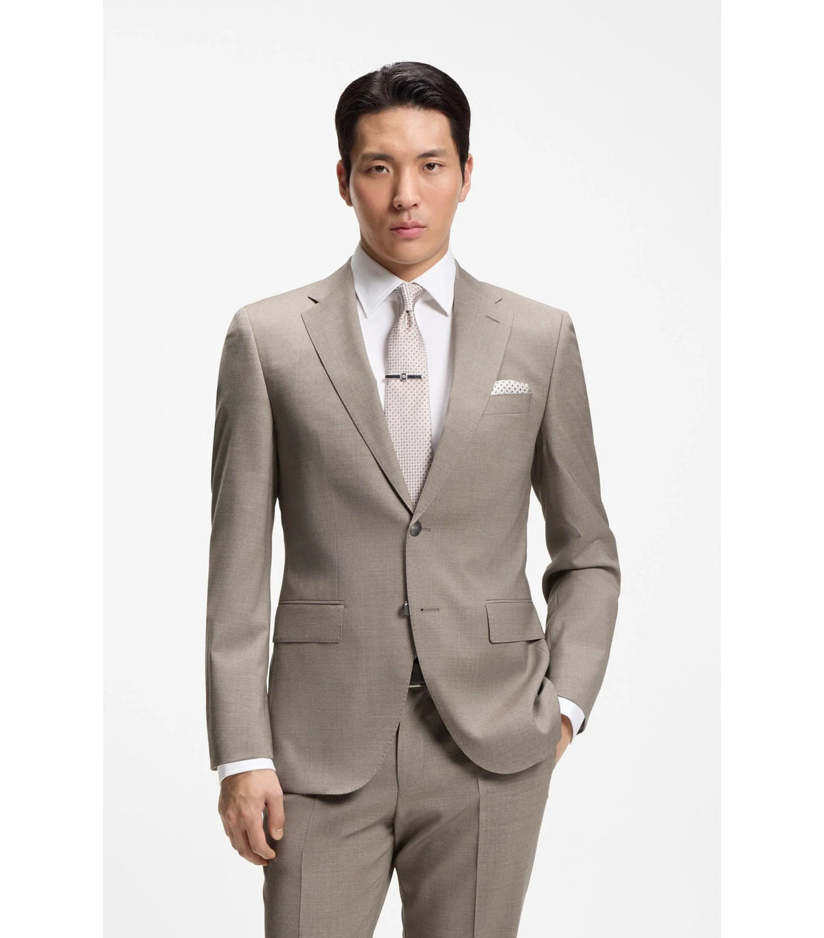 BOSS Black tvådelad regular fit-kostym i beige melange ull