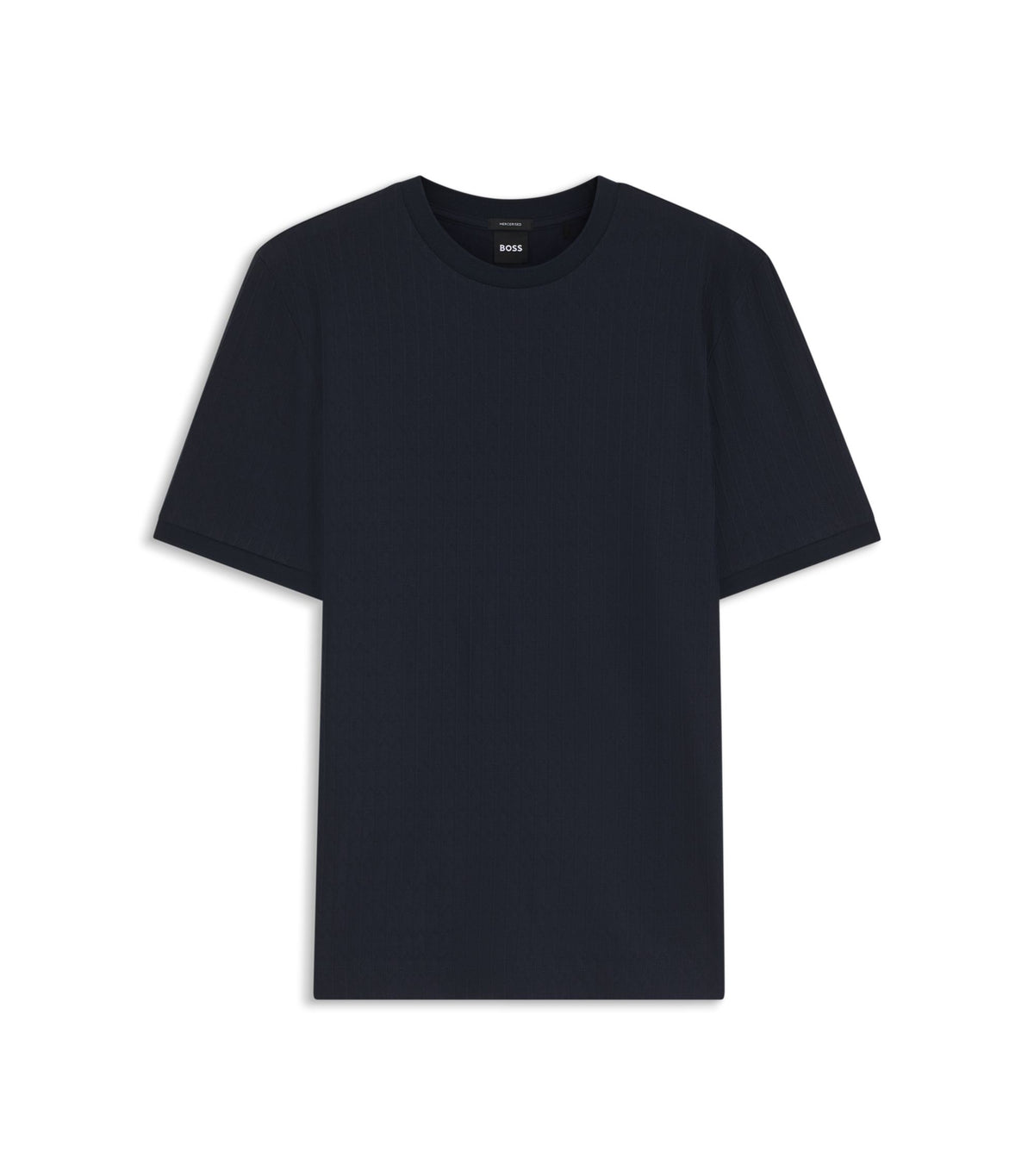 T-shirt i bomull med geometrisk jacquardstruktur - Mörkblå