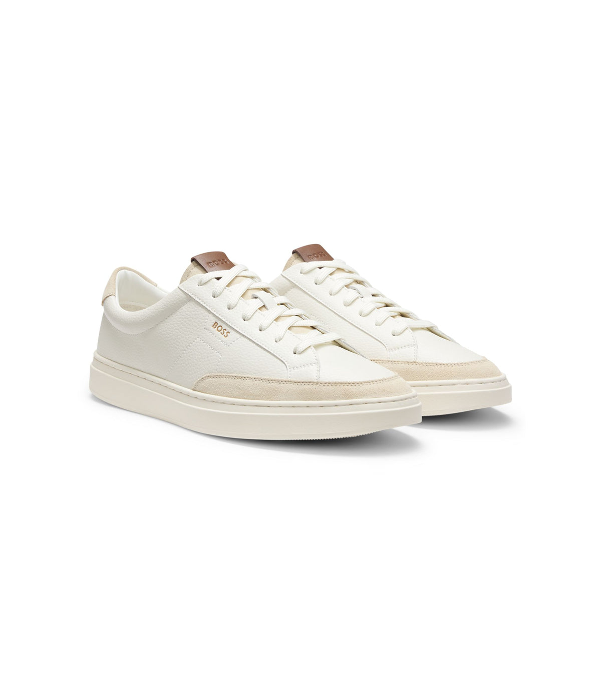 Sneakers i läder med mockadetaljer - Vit