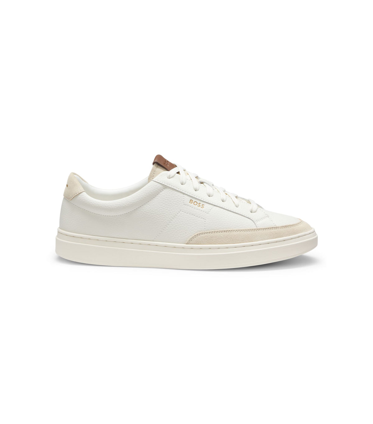 Sneakers i läder med mockadetaljer - Vit
