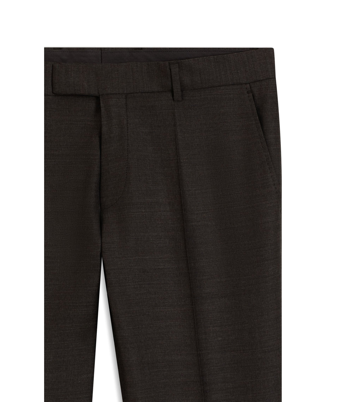 Slim fit-byxor i sergevävd ny ull med stretch - Brun