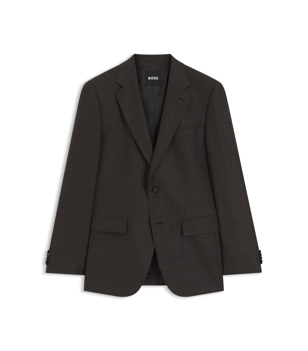 Slim fit-kavaj i stretchig ull med mikromönster - Brun