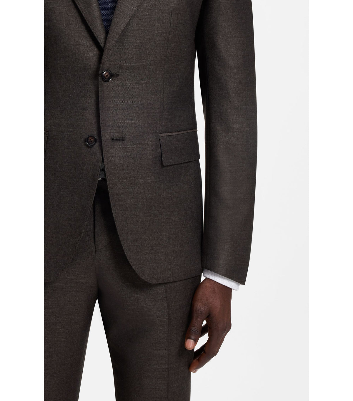 Slim fit-kavaj i stretchig ull med mikromönster - Brun