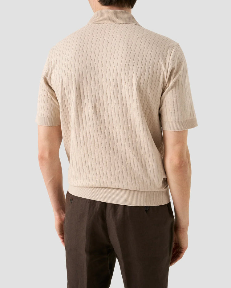 Jacquard open collar polo shirt beige herrtröja kort ärm