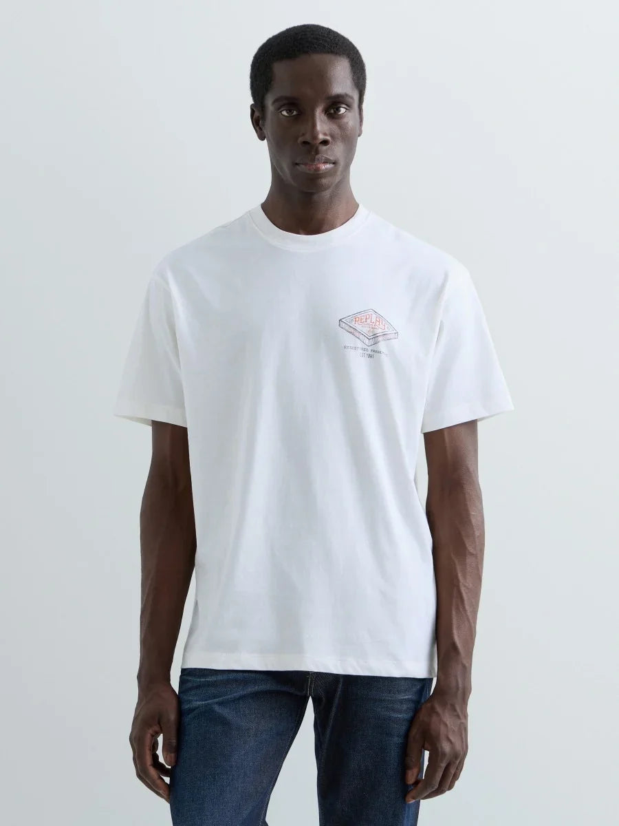Replay vit t-shirt relaxed fit med industritryck