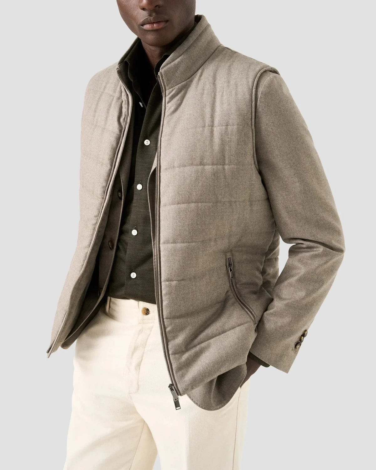 Merino Lyocell herr jersey skjorta i mörkgrönt, långärmad och knappad framtill