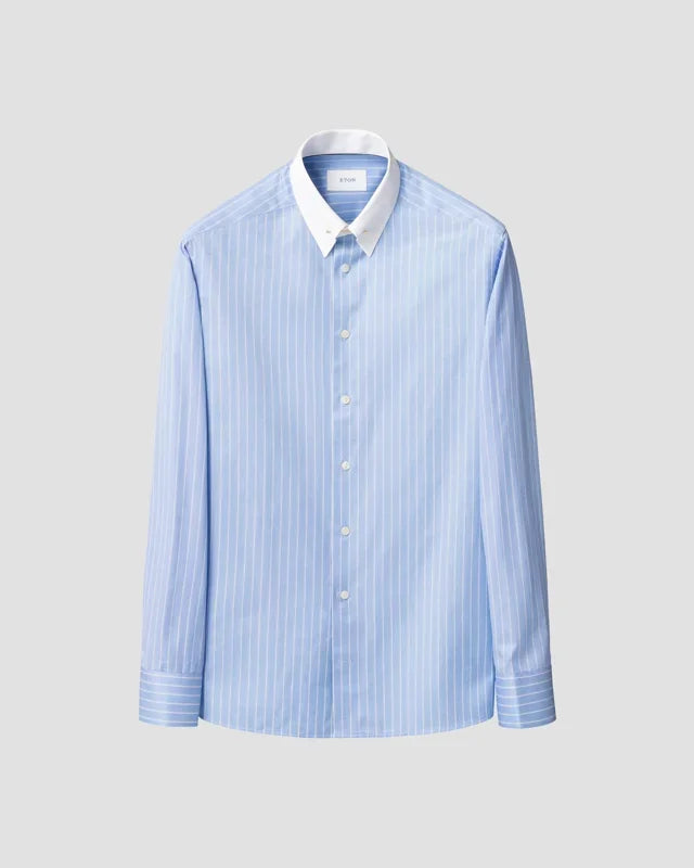 Eton randig Signature Twill-skjorta i ljusblått