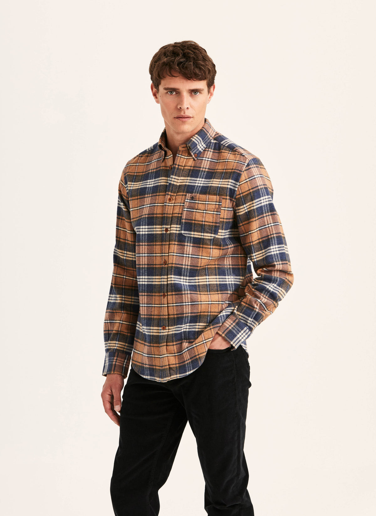 Flannel Big Check Shirt-Slim Fit - 07 Camel