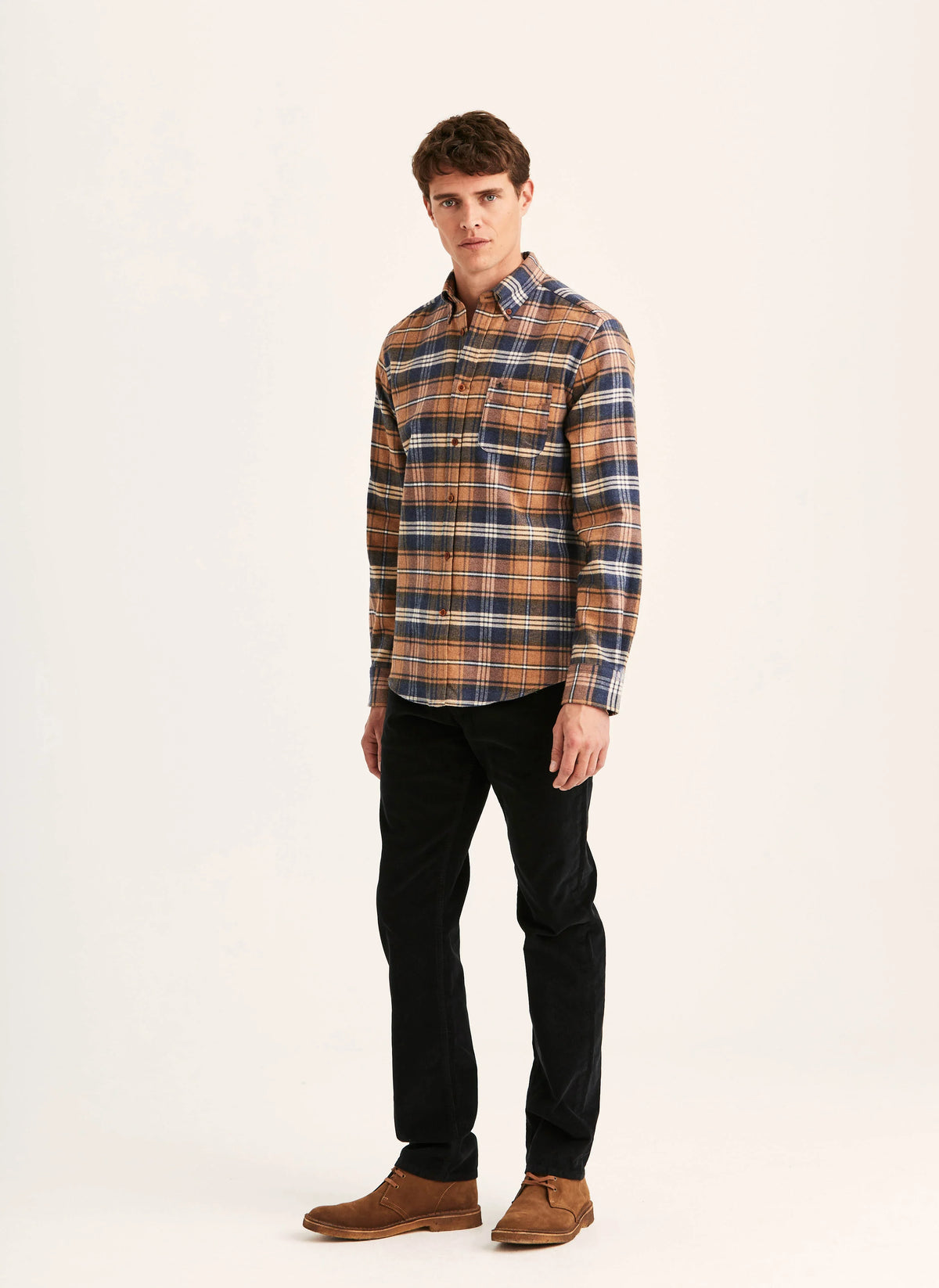 Morris Flannel Big Check Shirt-Slim Fit i färgen 07 Camel