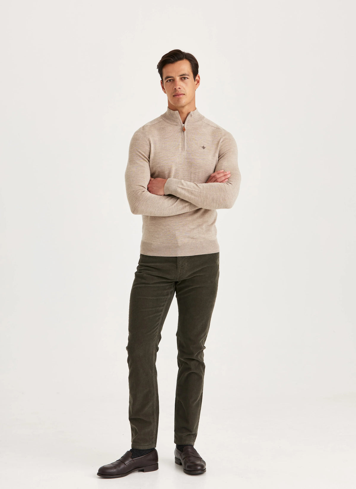 Morris Merino John Zip tröja i khaki