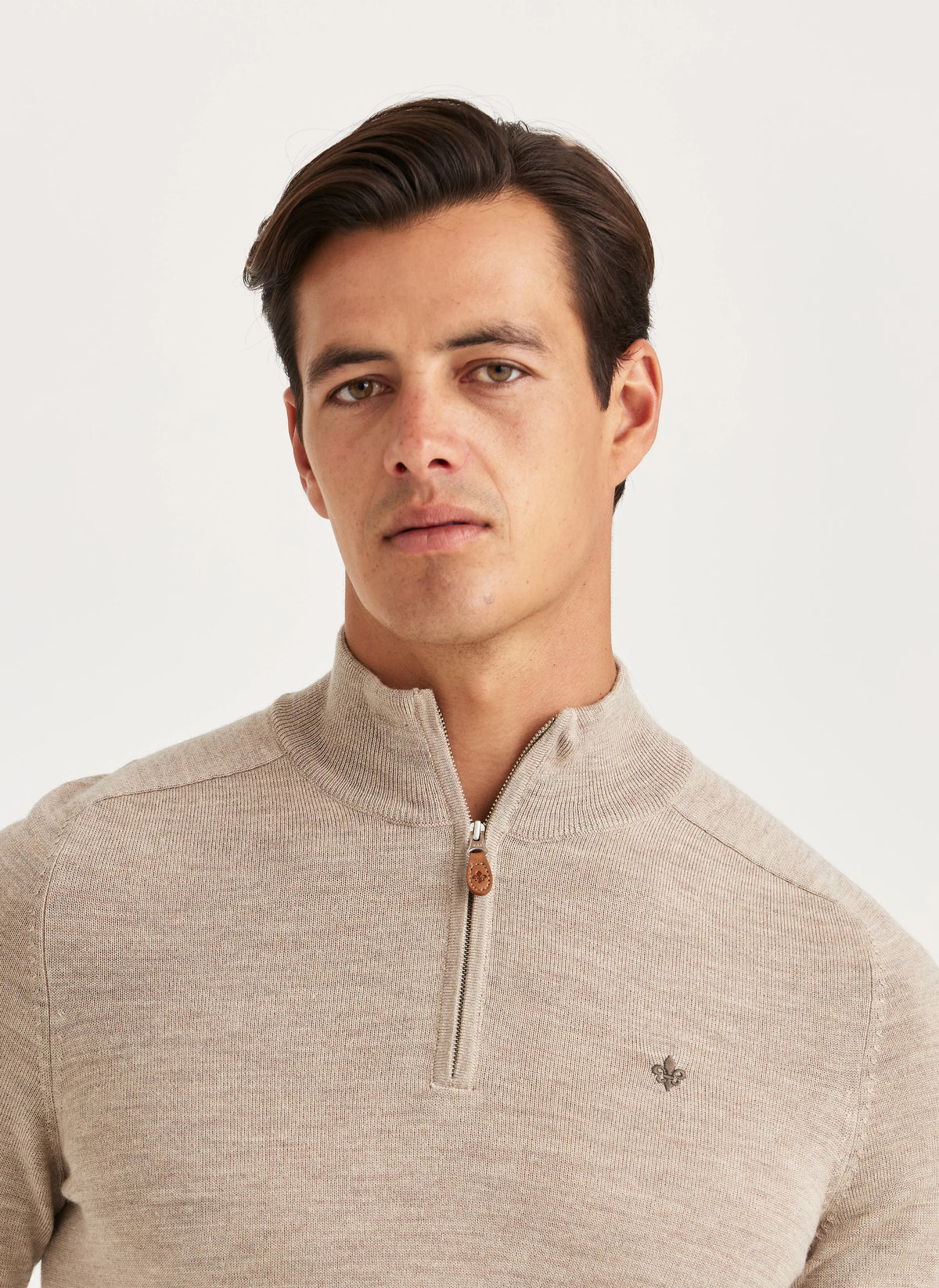 Morris Merino John Zip khaki stickad tröja med dragkedja