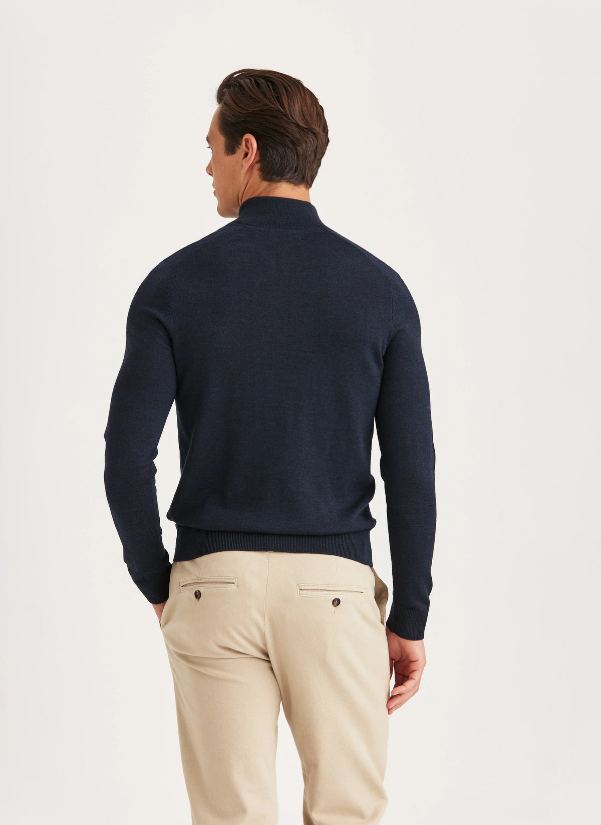 Morris Merino John Zip marinblå tröja för herr