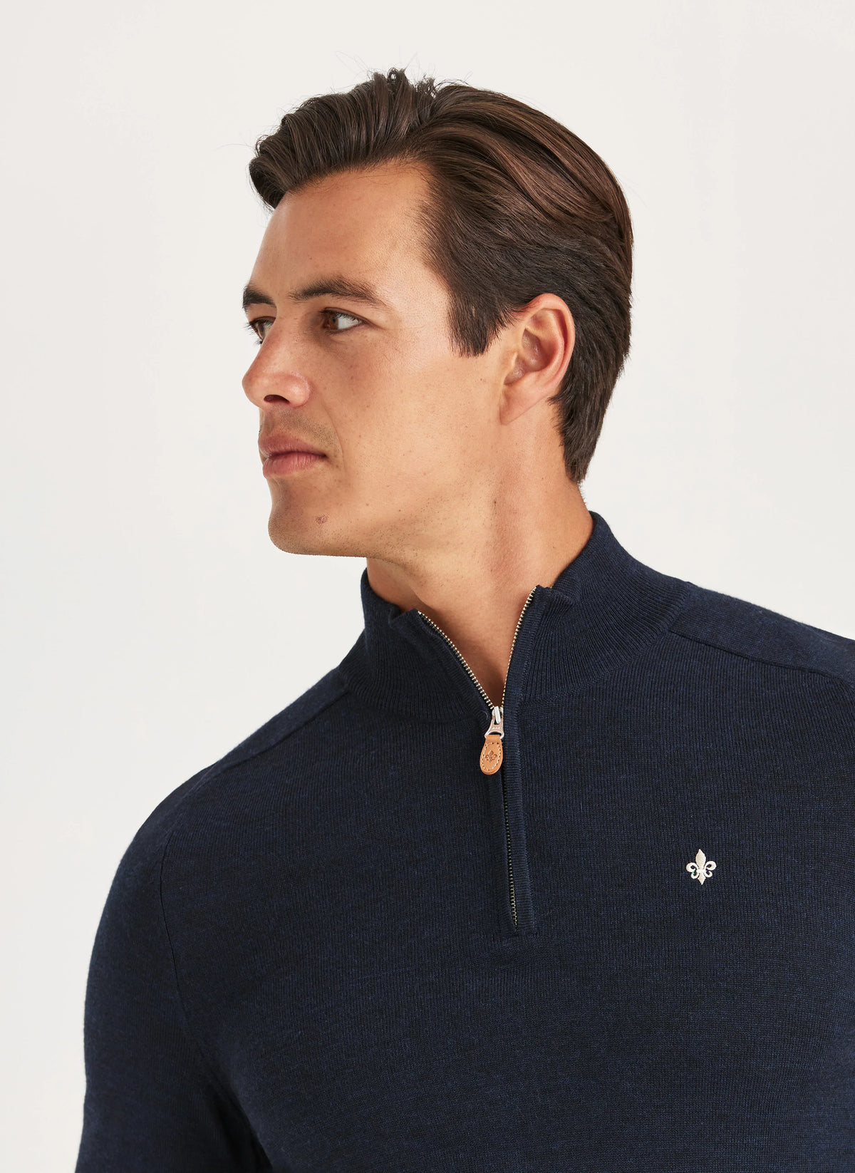 Morris Merino John Zip marinblå tröja med dragkedja