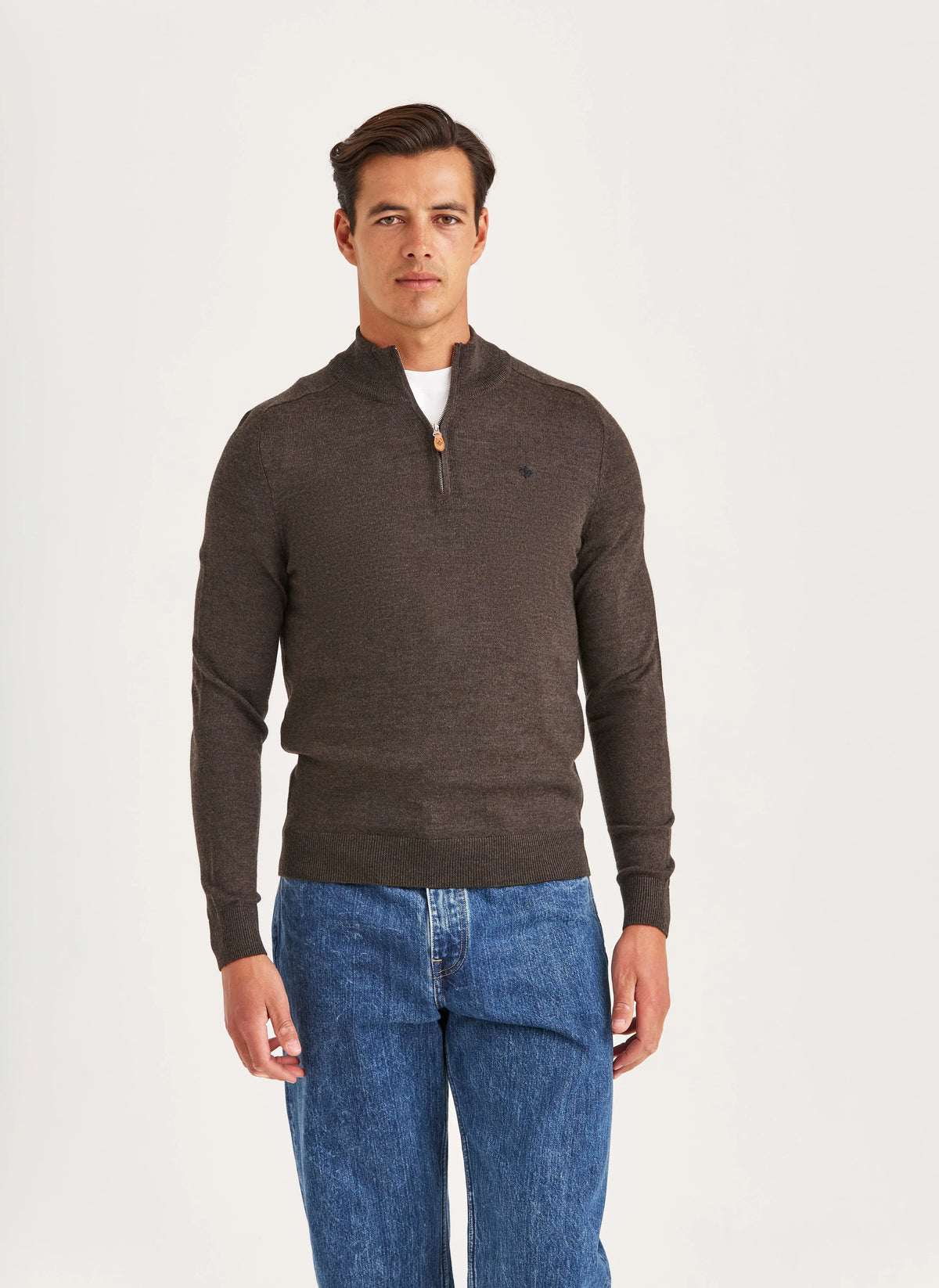 Morris Merino John Zip brun stickad tröja med dragkedja