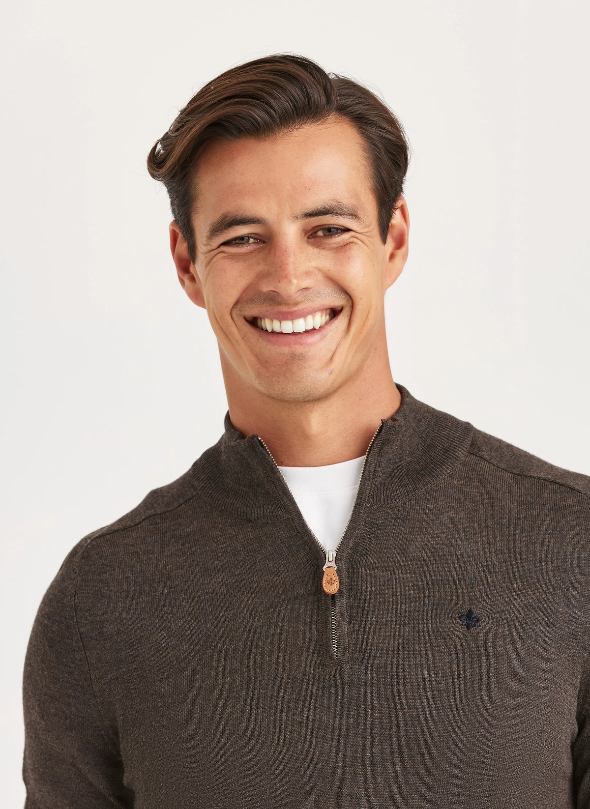 Morris Merino John Zip brun stickad tröja med dragkedja