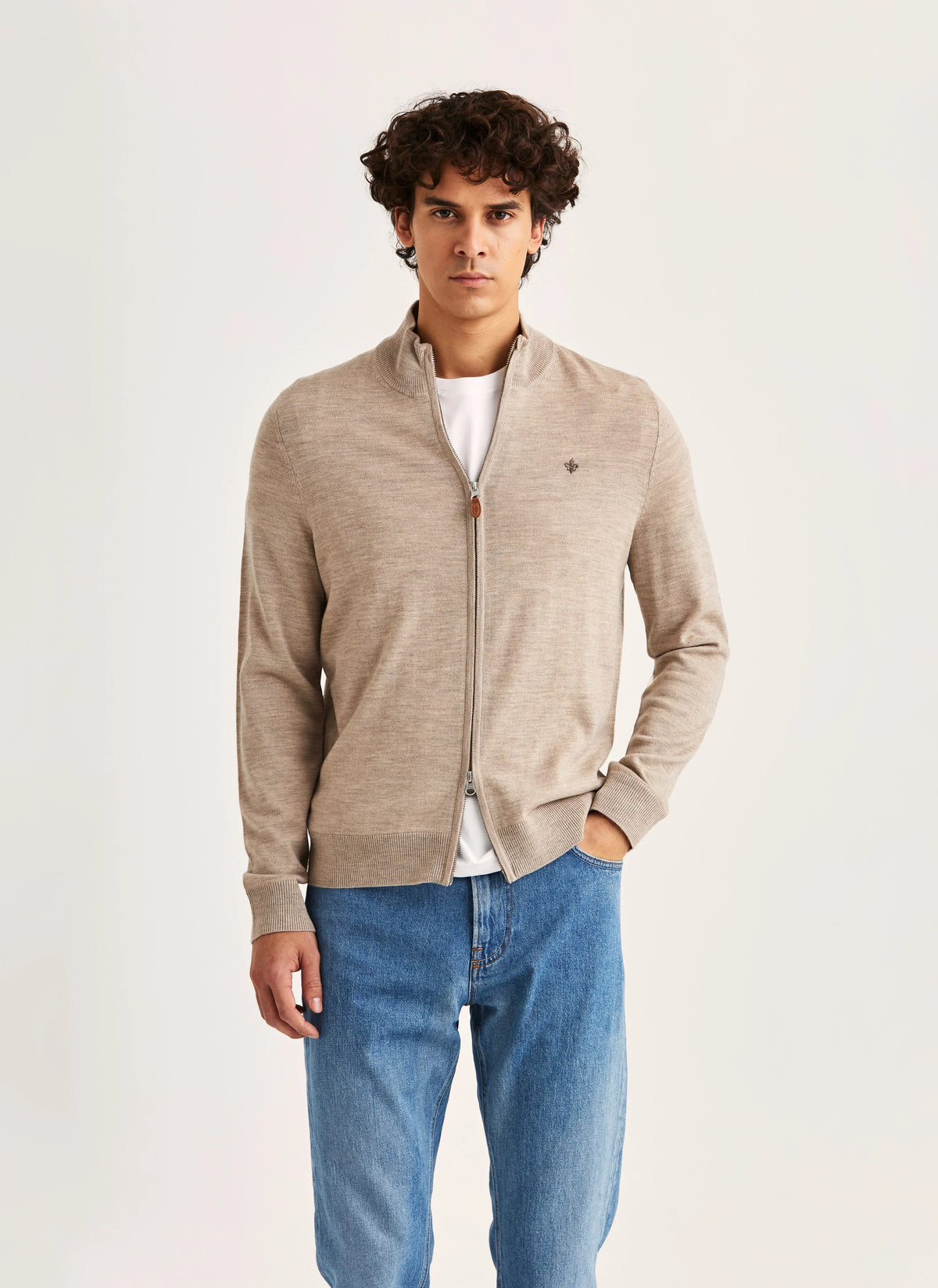 Morris Merino Zip Cardigan khaki