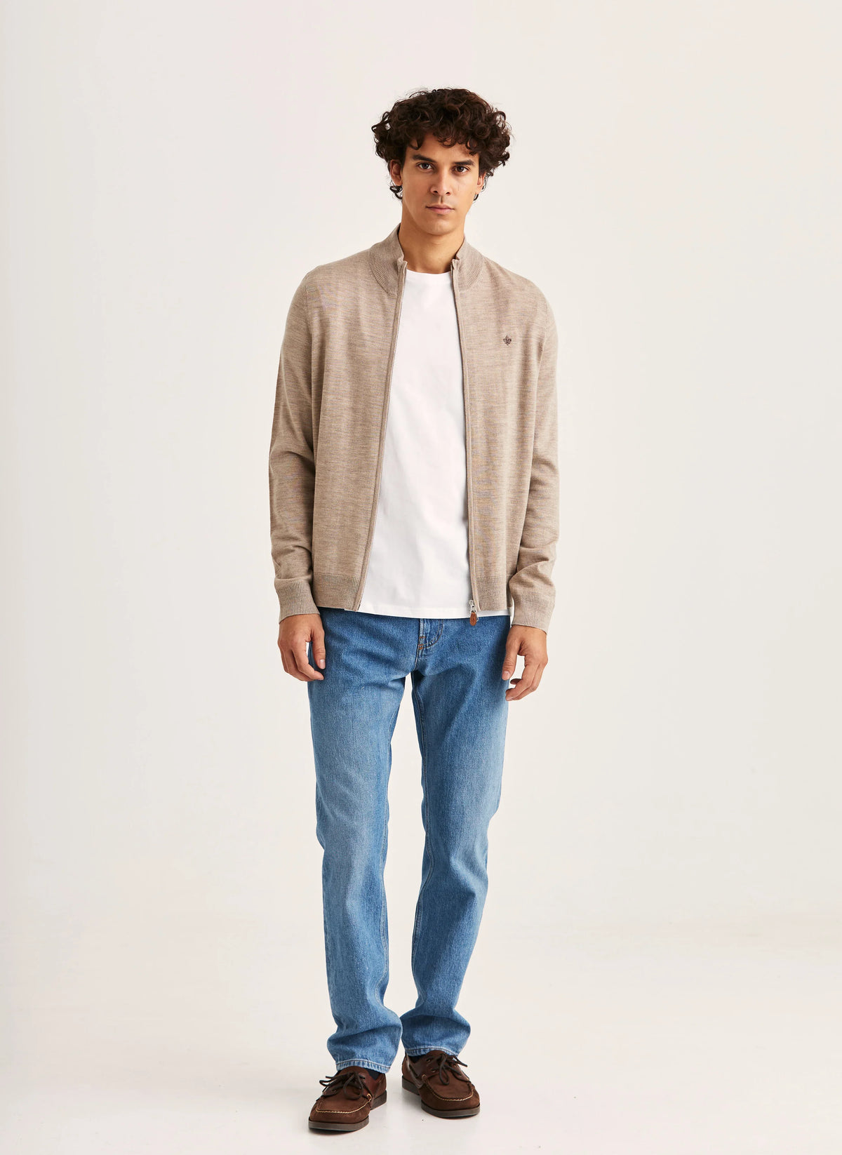 Morris Merino Zip Cardigan i färgen khaki för herr