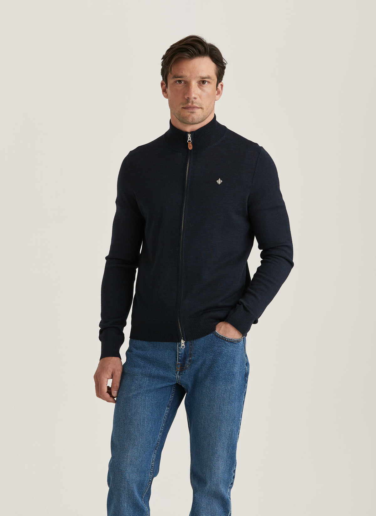 Merino Zip Cardigan - 60 Navy