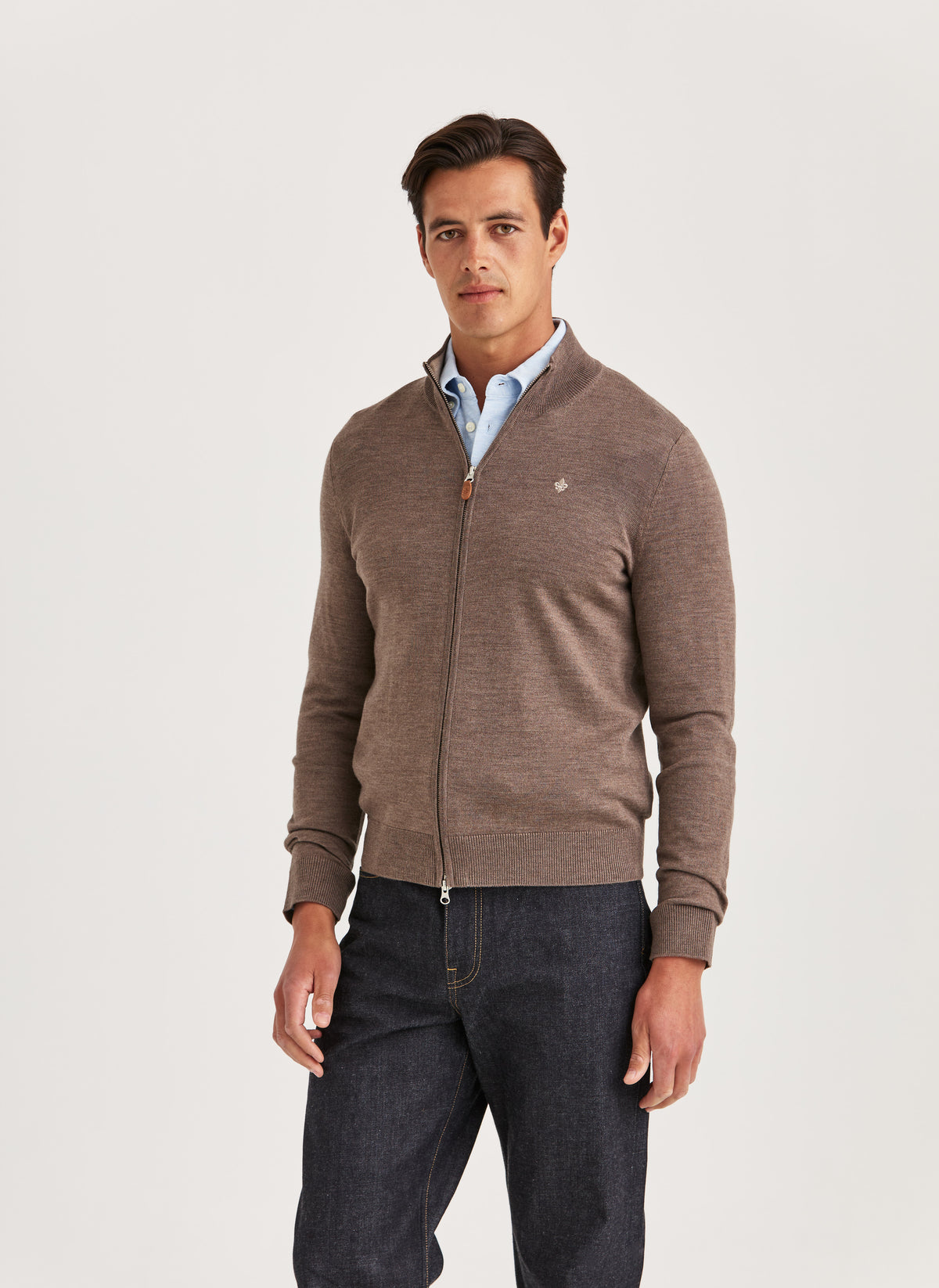 Merino Zip Cardigan - 84 Brown