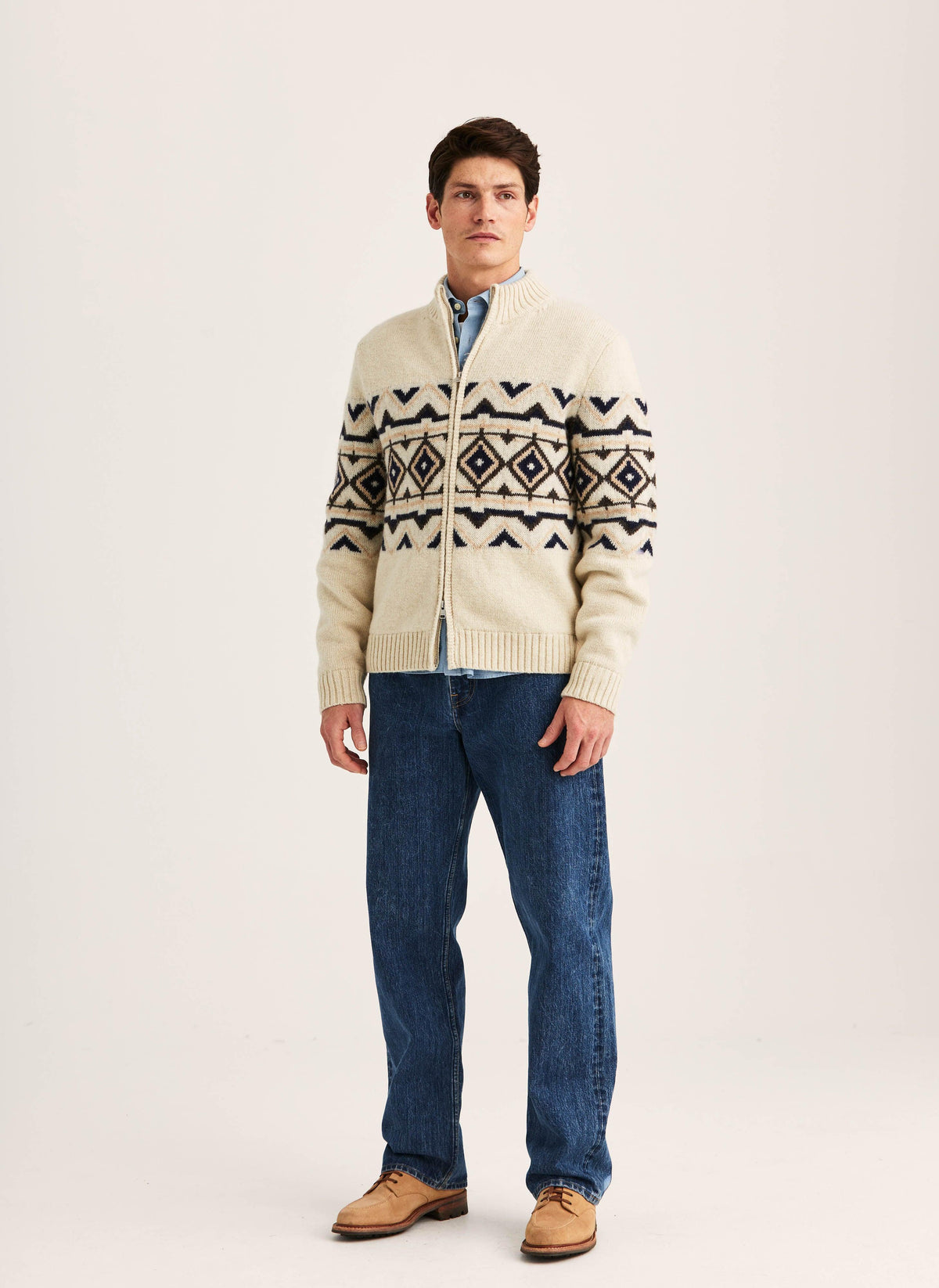 Morris Hadley Zip Cardigan i off white för herr