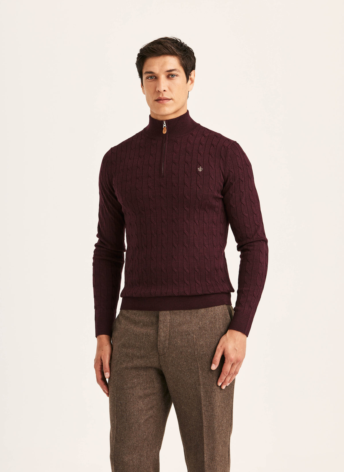 Merino Cable John Zip - 48 Wine Red
