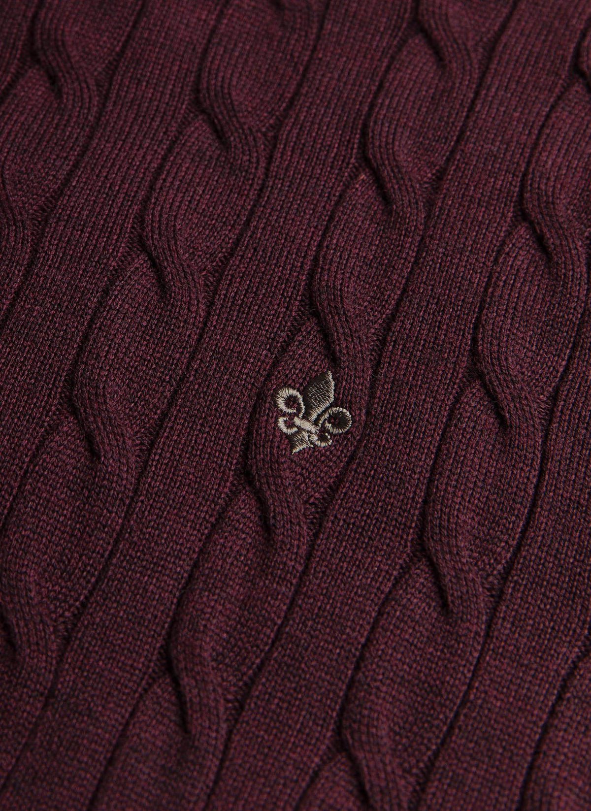 Morris Merino Cable John Zip vinröd stickad tröja