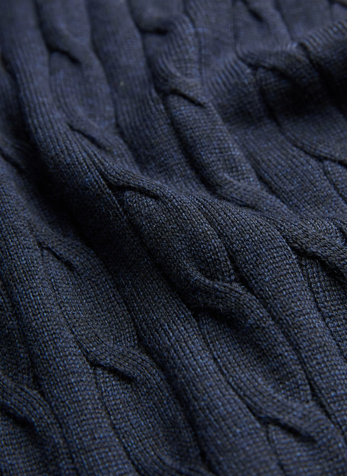 Morris Merino Cable John Zip marinblå kabelstickad tröja