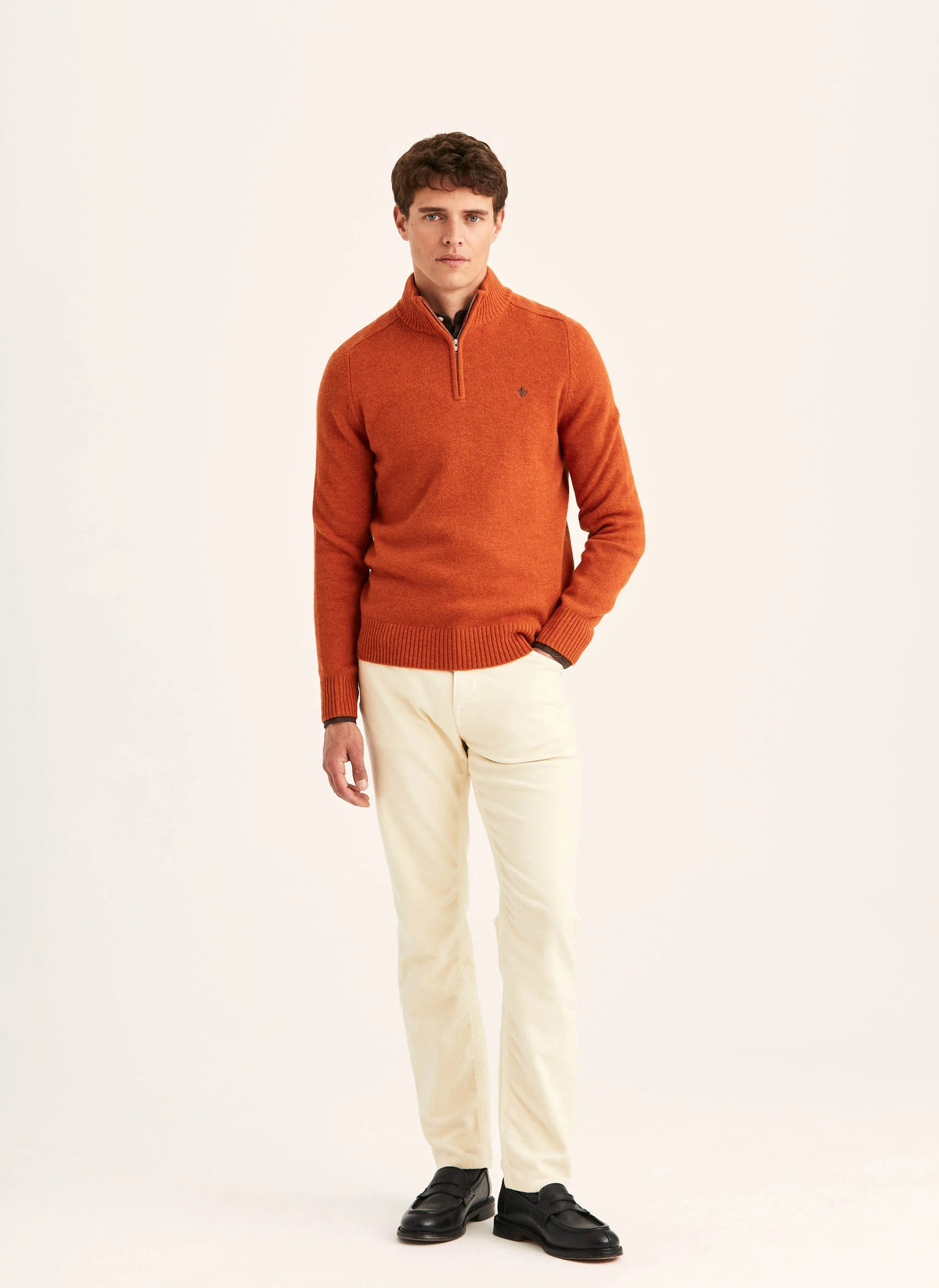 Morris Hertford Half Zip orange stickad tröja herr