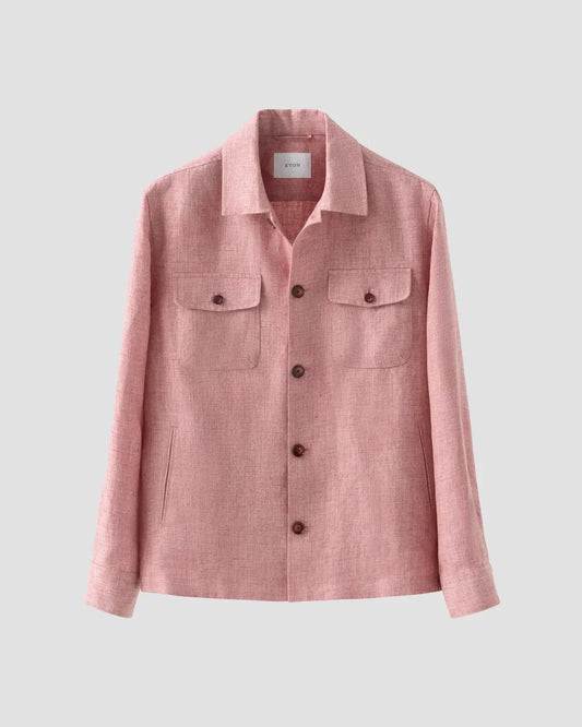 Rosa linneskjorta med fyra fickor och knappar, herr, klassisk design
