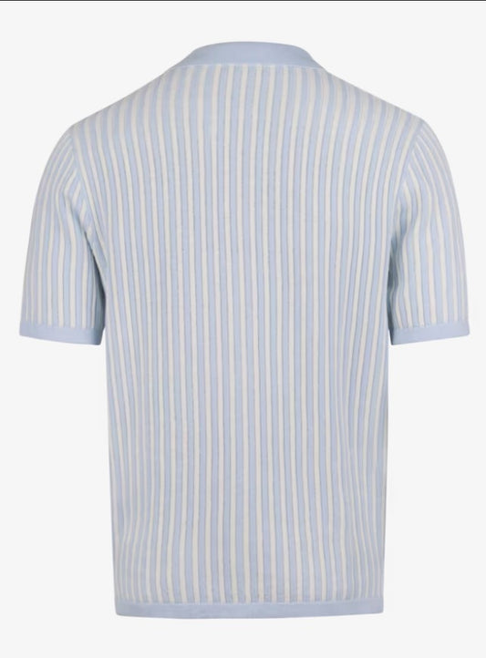 Polo Shirt Knitted Buttonthru Hemp Cotton - 102 Light blue stripe