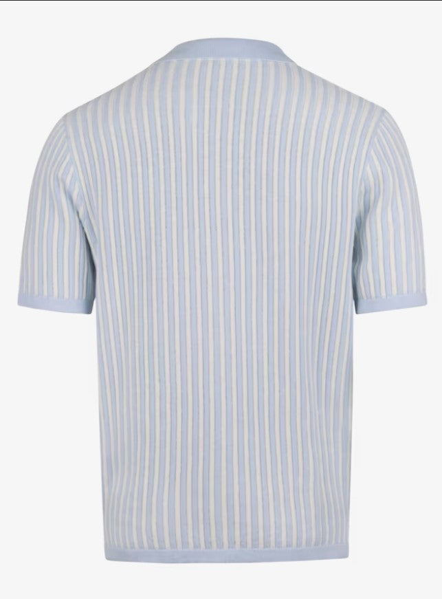 Polo Shirt Knitted Buttonthru Hemp Cotton - 102 Light blue stripe