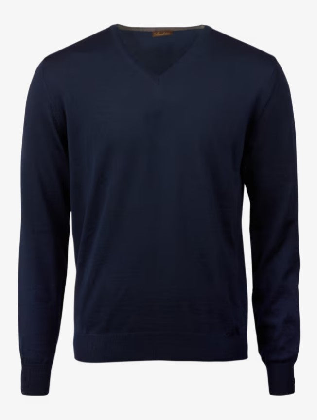 Sweater Knitted V-Neck Merino Wool - 190 Navy