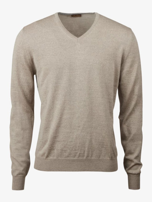 Sweater Knitted V-Neck Merino Wool - 230 Beige