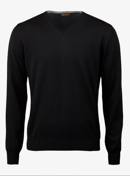 Sweater Knitted V-Neck Merino Wool - 600 Black