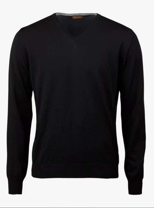 Sweater Knitted V-Neck Merino Wool - 600 Black