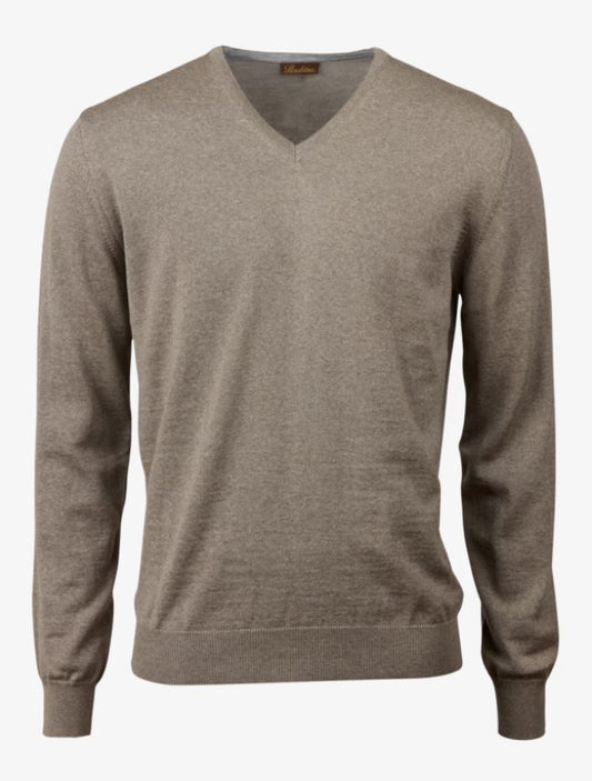 Sweater Knitted V-Neck Merino Wool - 260 Light Brown