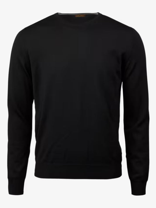 Sweater Knitted Crew Neck Merino Wool - 600 Black