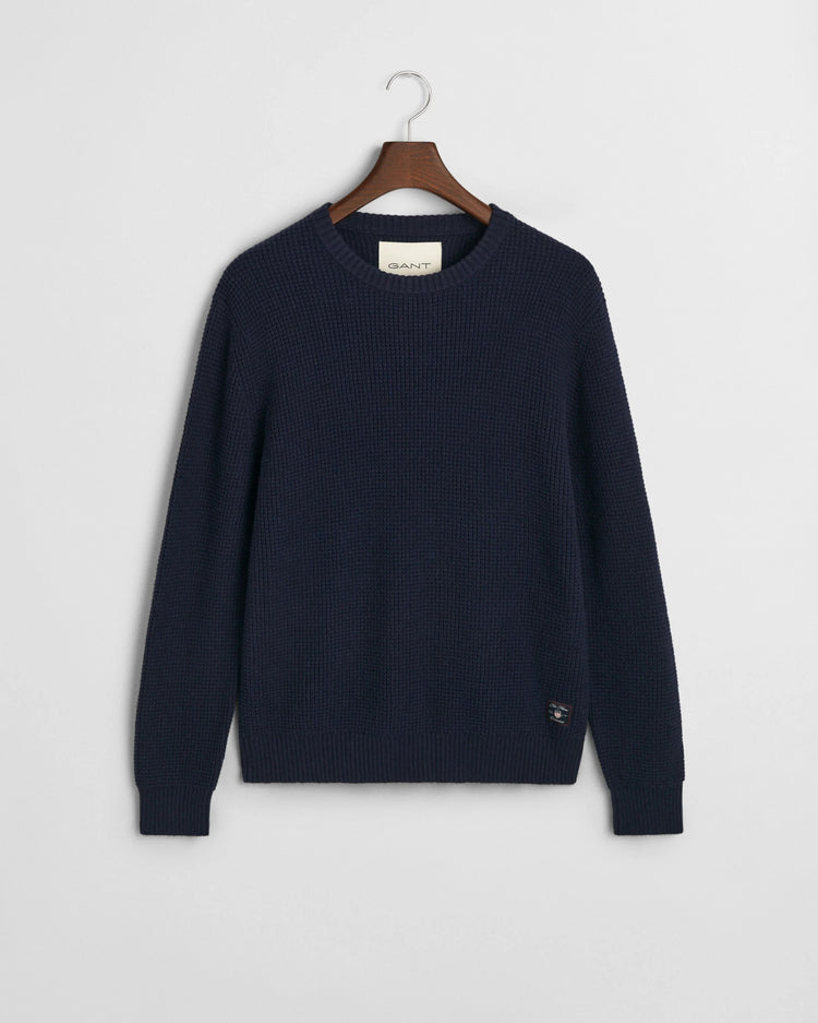 WOOL BLEND TEXTURED C-NECK - 433 EVENING BLUE