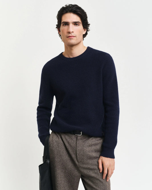 WOOL BLEND TEXTURED C-NECK - 433 EVENING BLUE