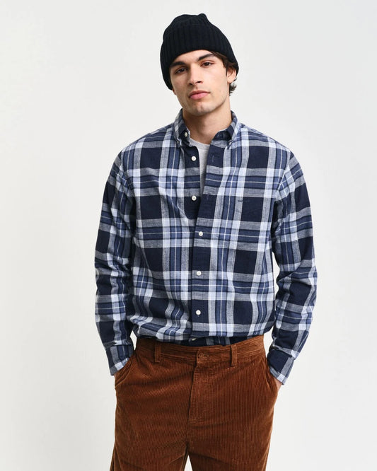 REG TARTAN MELANGE CHECK SHIRT - 433 EVENING BLUE