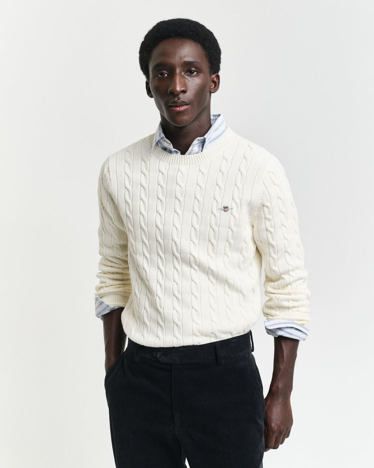 COTTON CABLE C-NECK - 130 CREAM