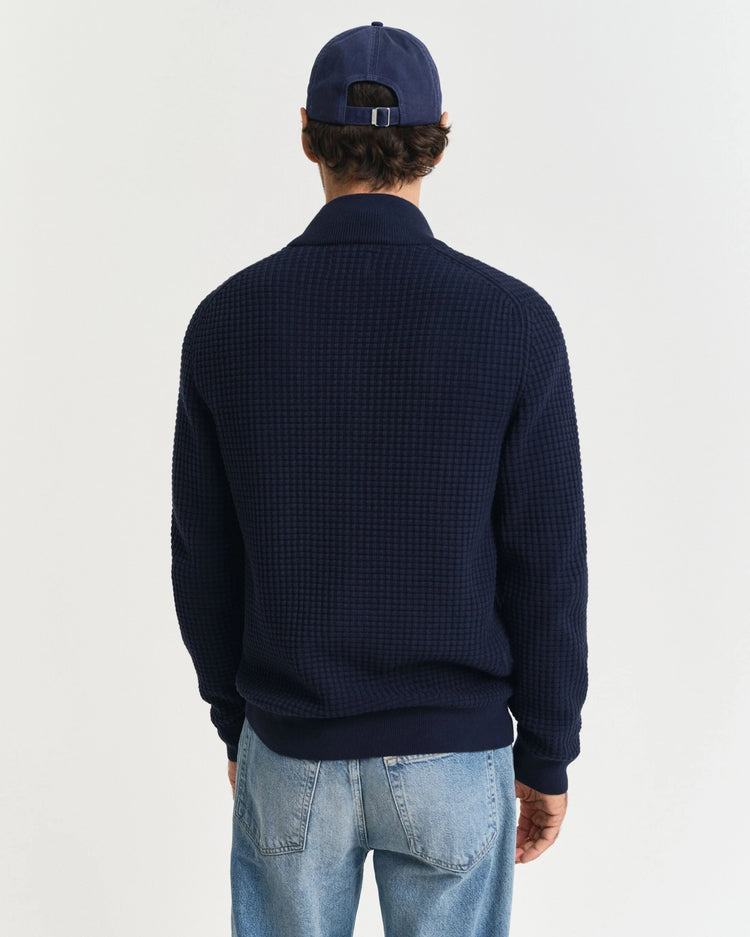 ZIPPED TEXTURED COTTON CARDIGAN - 433 EVENING BLUE
