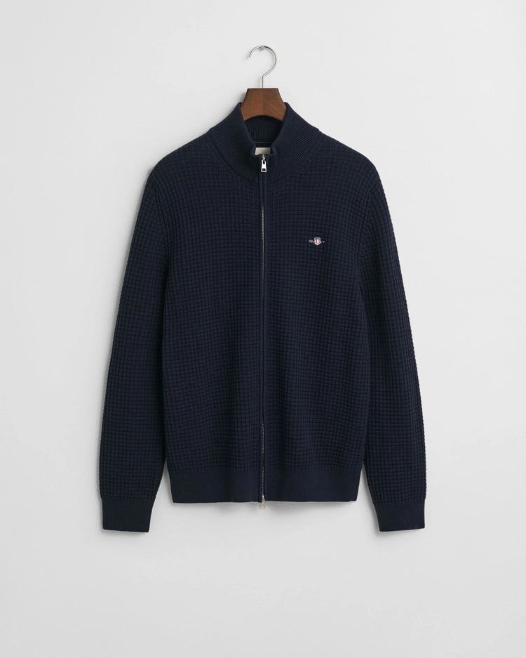 ZIPPED TEXTURED COTTON CARDIGAN - 433 EVENING BLUE