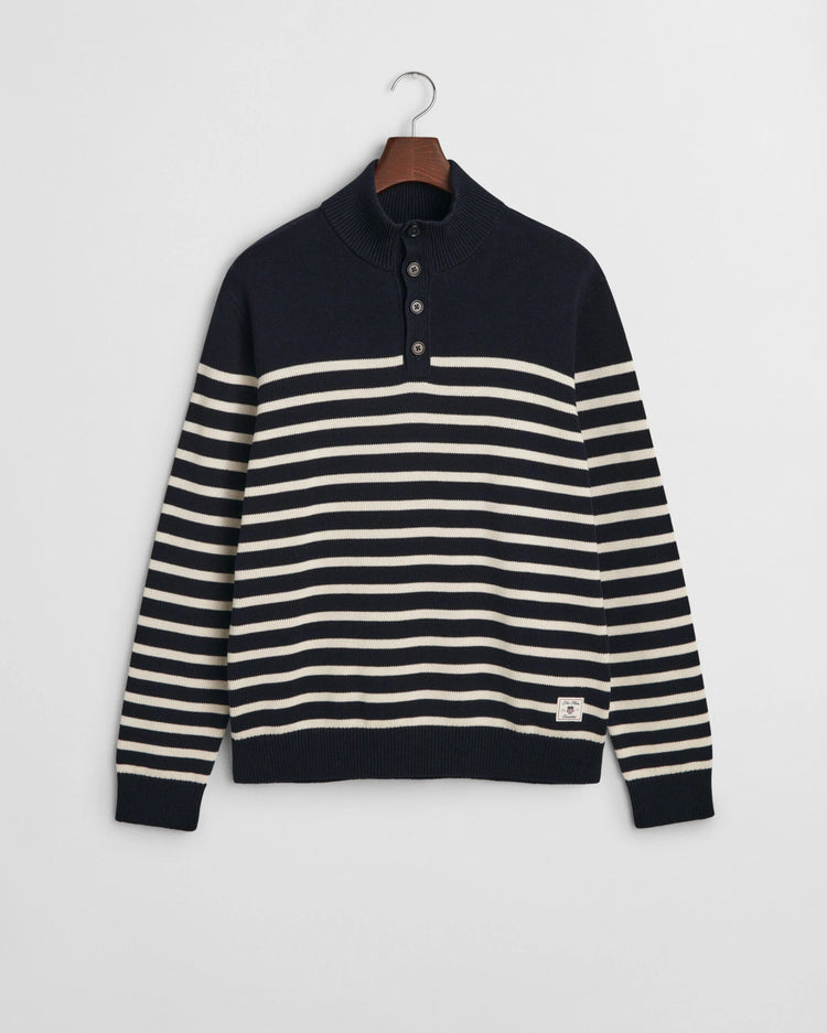 STRIPED COTTON HALF BUTTONED NECK - EVENING BLUE