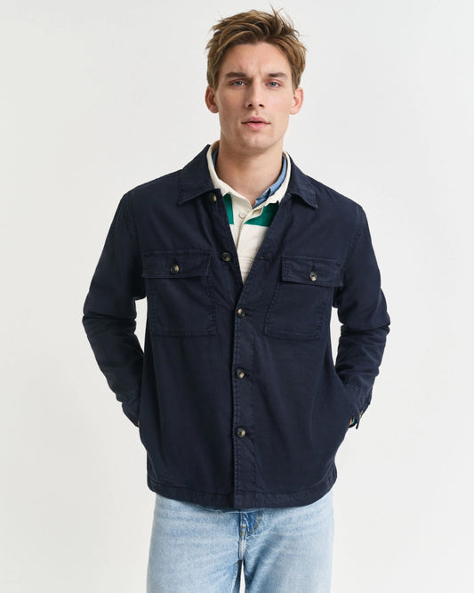 REG COT/LINEN OVERSHIRT - 401 Dusty Navy