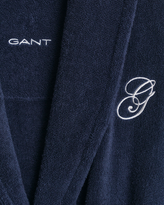 Gant marinblå morgonrock herr bomull broderad logotyp